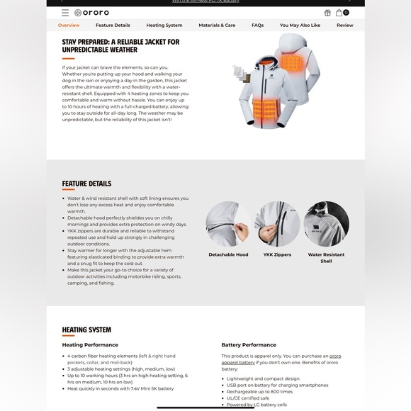 Ororo Women’s Light Grey Heated Jacket 2.0 (4 HEATING ZONES) Large - Picture 15 of 15